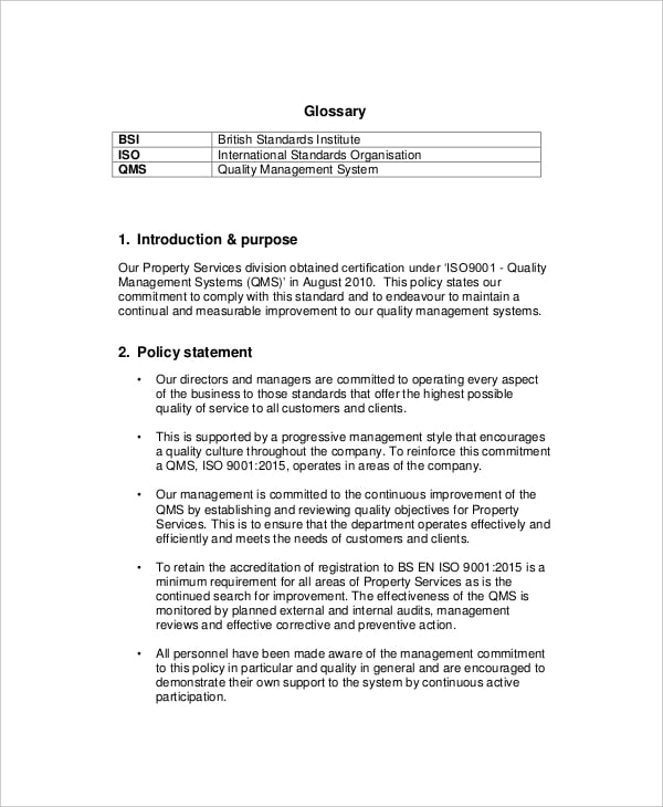 Quality Policy Template 8 Free Word Pdf Documents Download Free Premium Templates