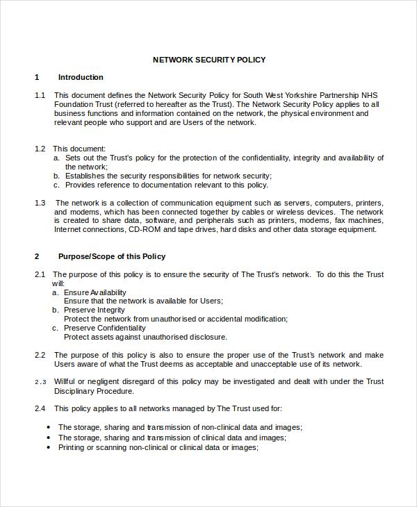 network security policy template