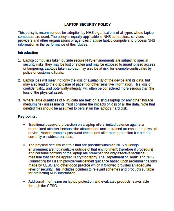 laptop security policy template