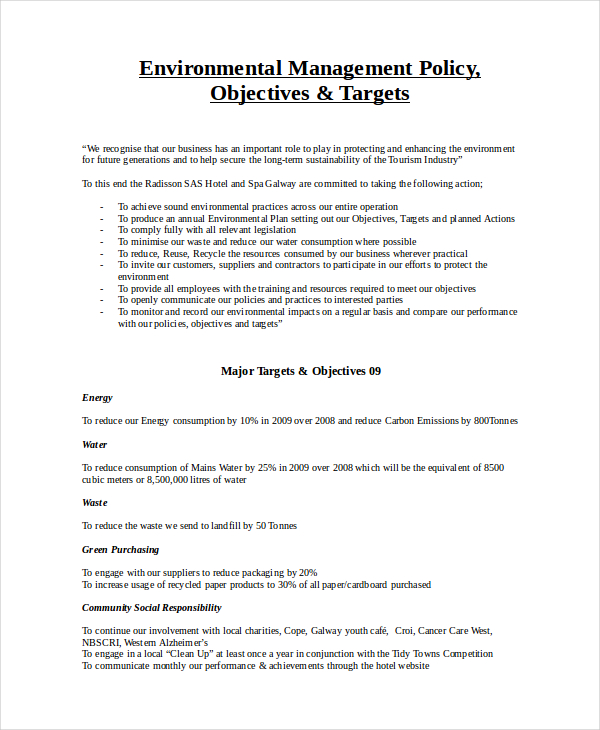 environmental management policy template