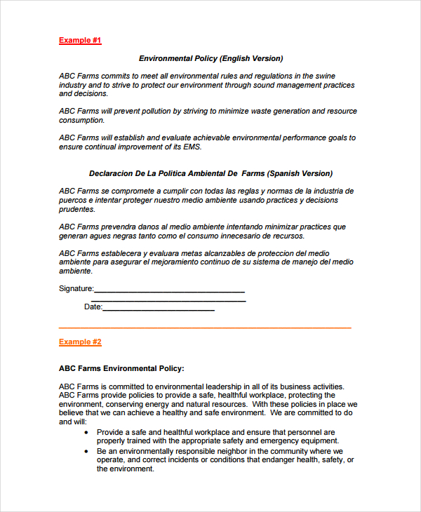 8 Environmental Policy Templates In MS Word Apple Pages Google Docs