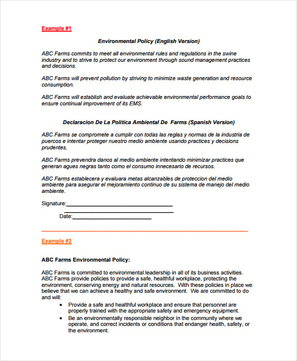 8  Environmental Policy Templates in MS Word Apple Pages Google Docs