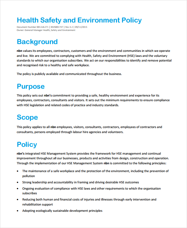 8+ Environmental Policy Templates in MS Word Apple Pages Google Docs