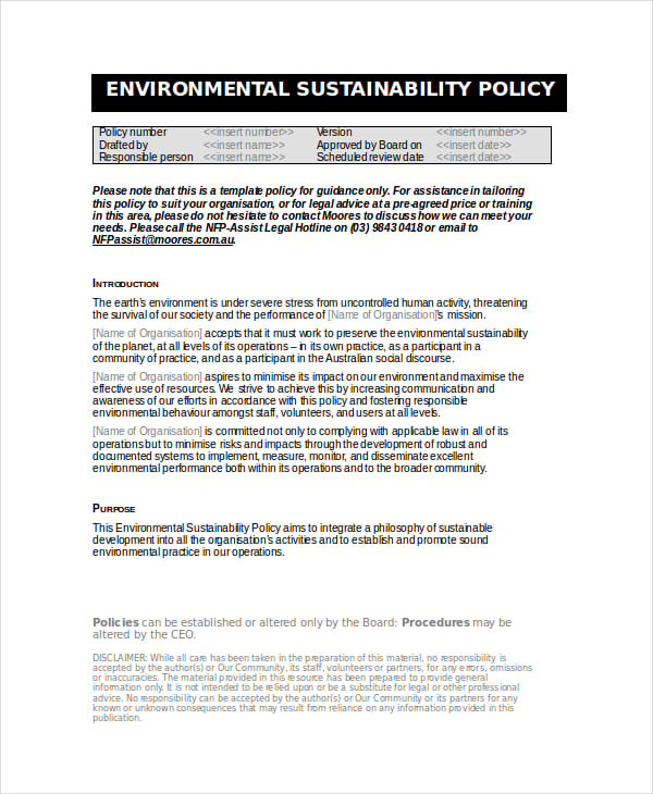 8+ Environmental Policy Templates in MS Word Apple Pages Google Docs