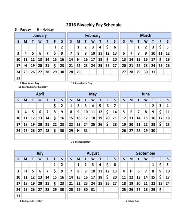 biweekly payroll schedule calendar template