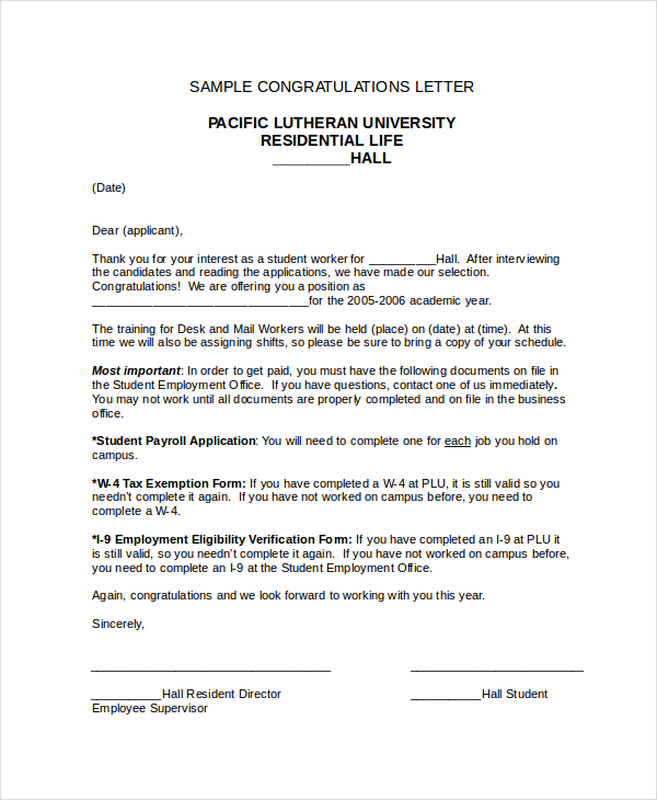 write an application letter congratulating an employee for the excellent service record