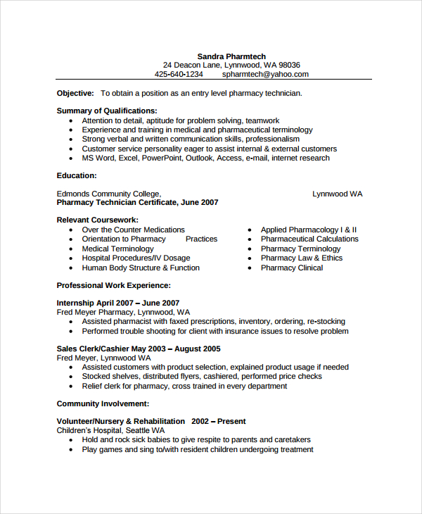 Pharmacist Resume Template - 10+ Free Word, PDF Document Downloads ...