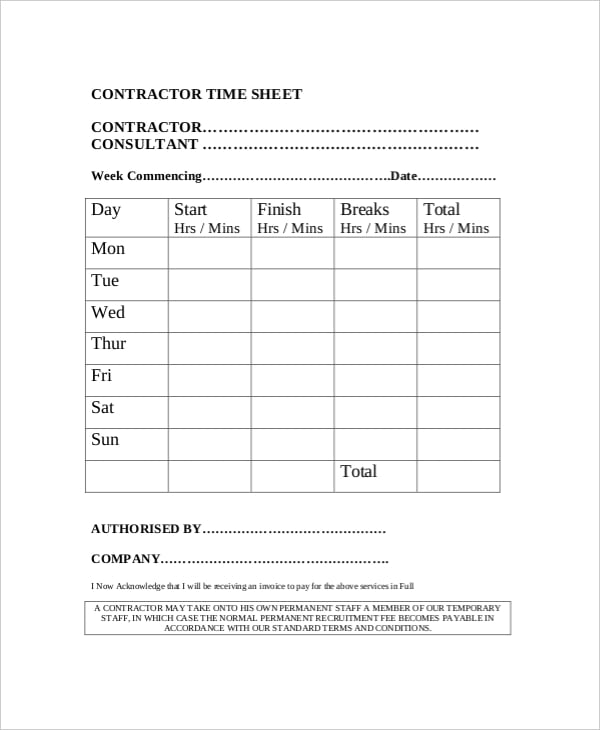 contractor timesheet template