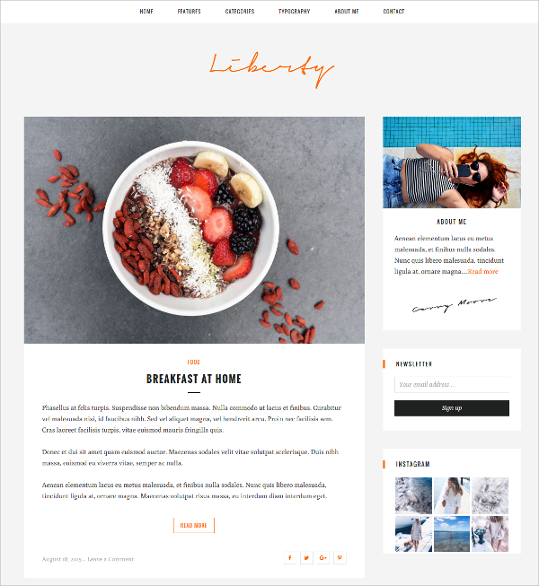 food responsive personal blog website theme