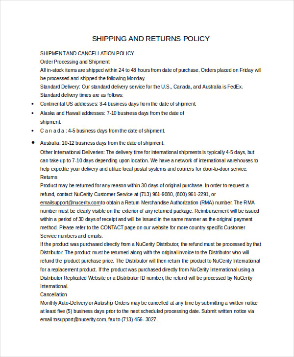 Return Policy Template 7 Free Word PDF Document Downloads Free Premium Templates