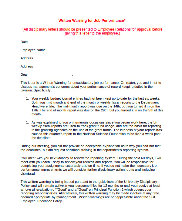 30+ HR Warning Letters – PDF, DOC