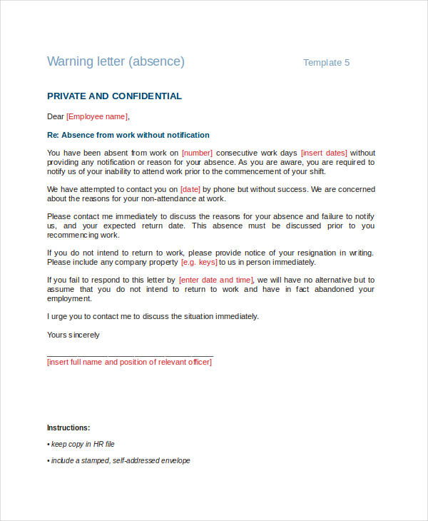 Warning Letter Template 9 Free Word PDF Document