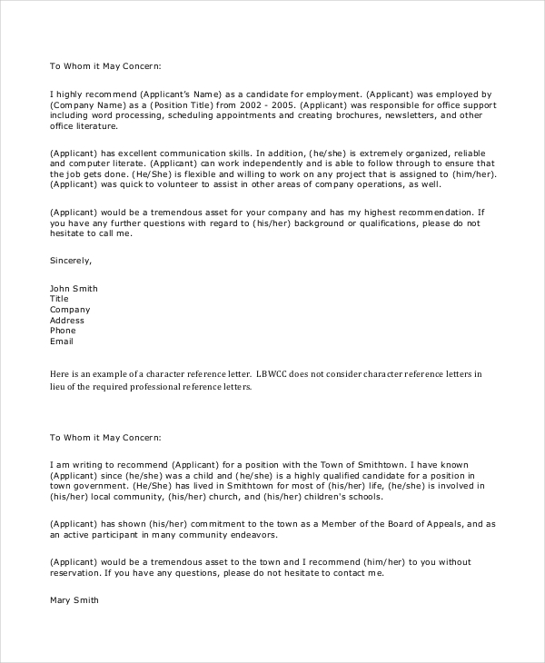 Personal Recommendation Letter Example DocTemplates