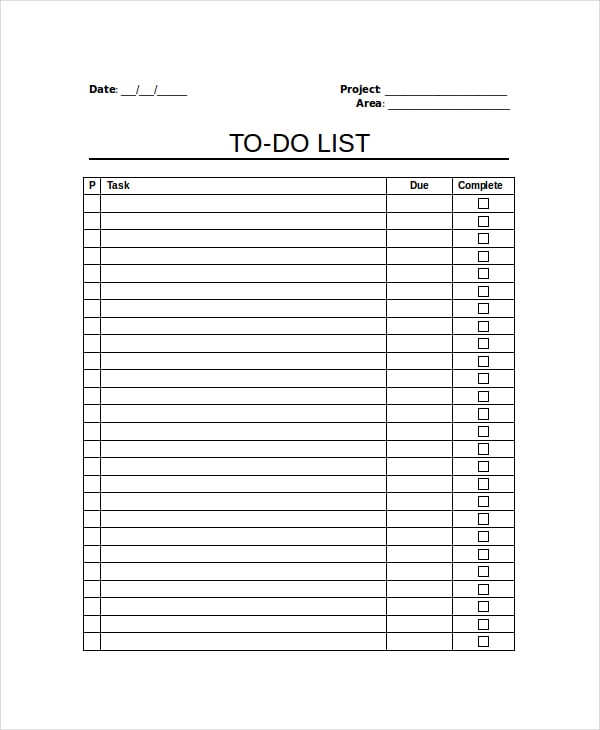 Sample To Do List For Work