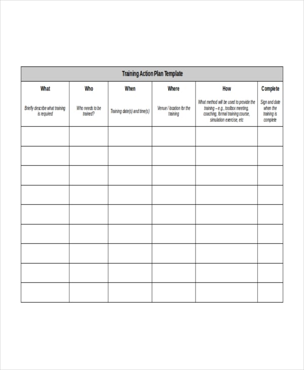 training action plan template