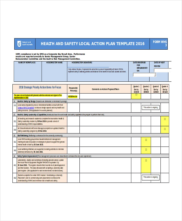 health safety action plan template