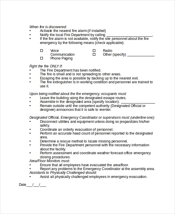 emergency action plan template