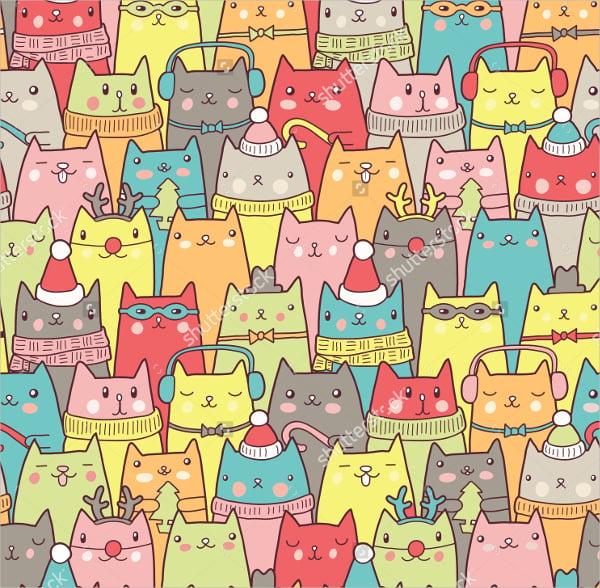 christmas cats seamless pattern