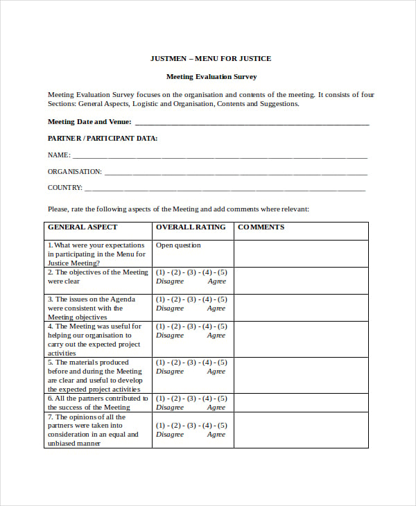 business meeting survey form template
