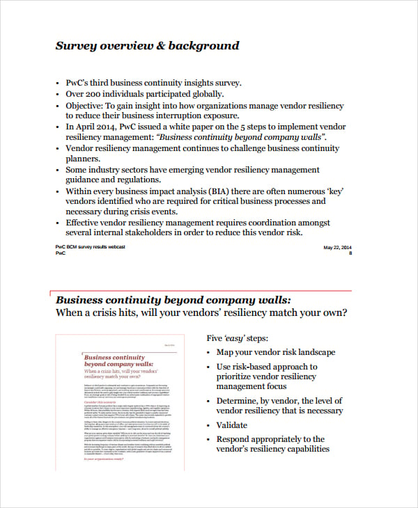 business continuity survey template
