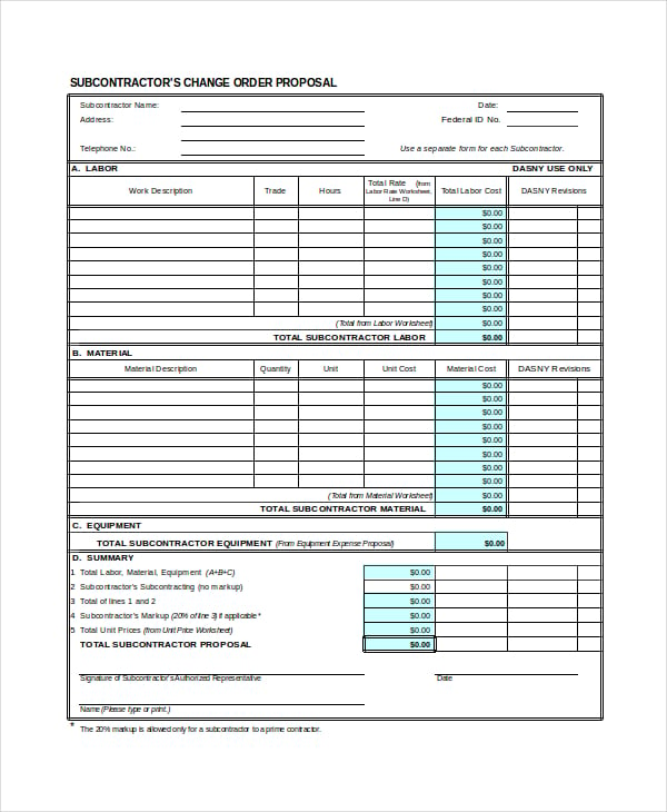 contractor work proposal template