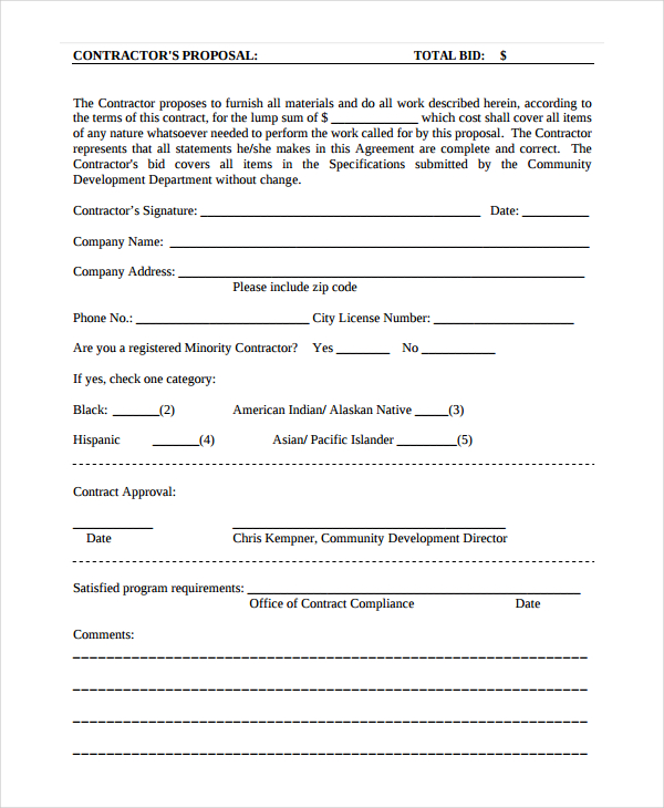 Contractor Proposal Template 15 Free Word PDF Document Downloads