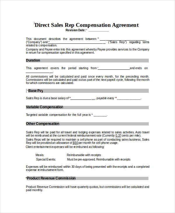 sales compensation plan template