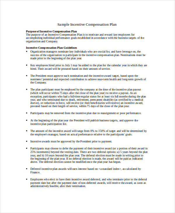 incentive compensation plan template
