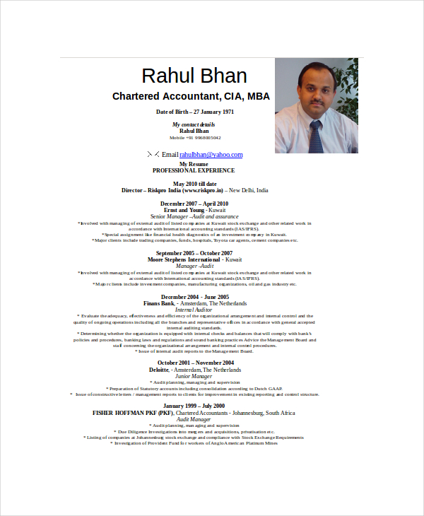 Chartered Accountant Resume Template 7  Free Word PDF Documents Download