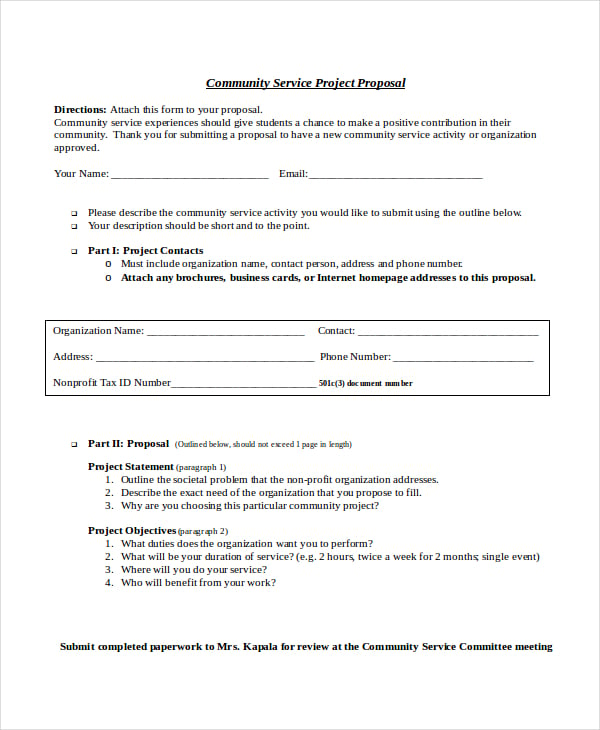 community service project proposal template
