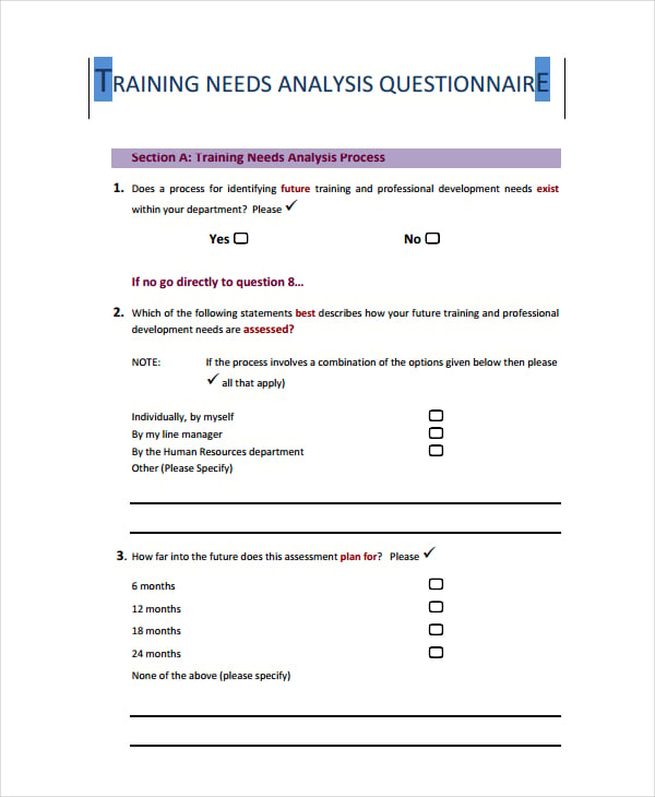 training needs analysis questionnaire template