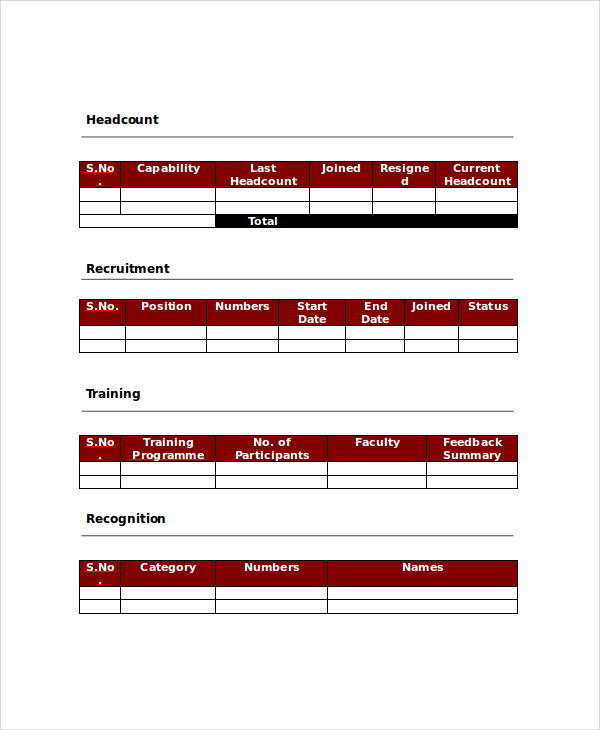 hr monthly report template