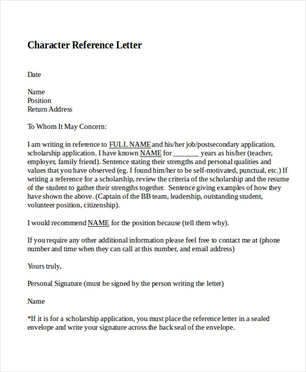 12+ Sample Character Reference Letter Templates - PDF, DOC