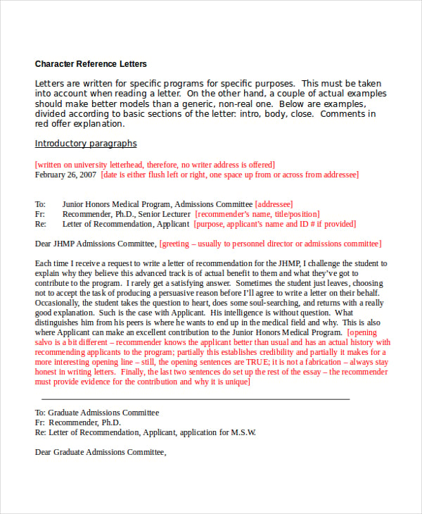 character reference letter for employment