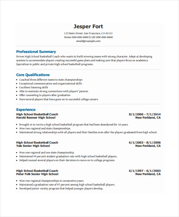 Coach Resume Template 8 Free Word PDF Document Downloads