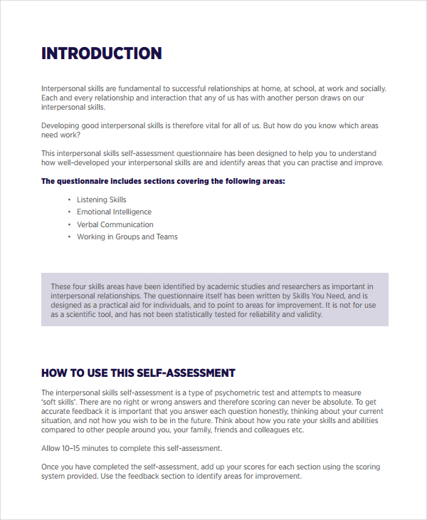 Skills Assessment Template 8  Free Word PDF Document Downloads
