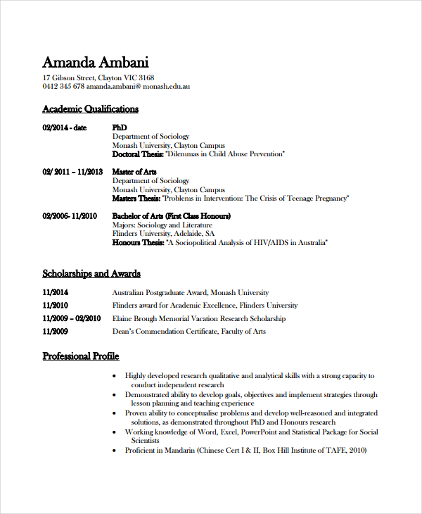 Academic Resume Template 13+ Free Word, PDF Document Downloads