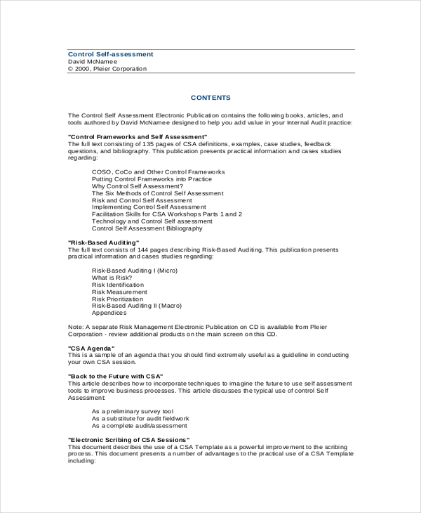 Self Assessment Template - 14+ Word, PDF Documents Download