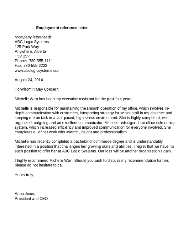 Reference Letter For Employment from images.template.net