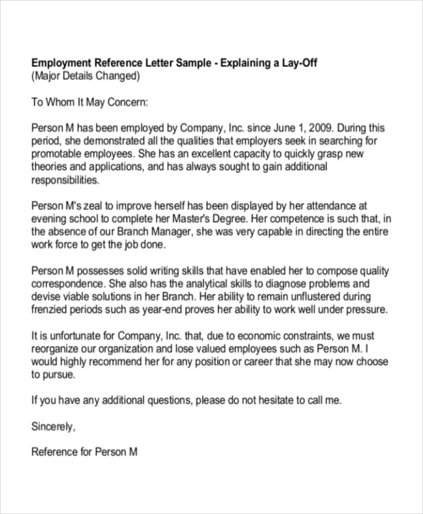 employment reference letter sample