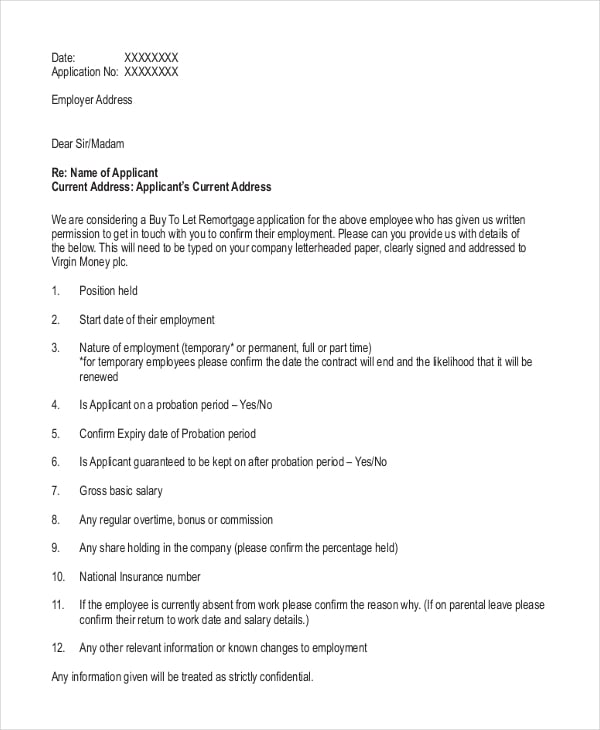 employment reference letter for mortgage