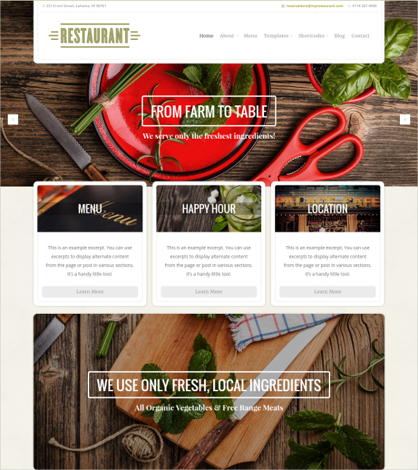 organic restaurant wordpress theme