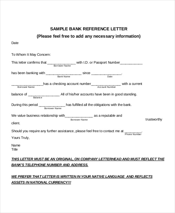 10+ Sample Bank Reference Letter Templates - PDF, DOC ...