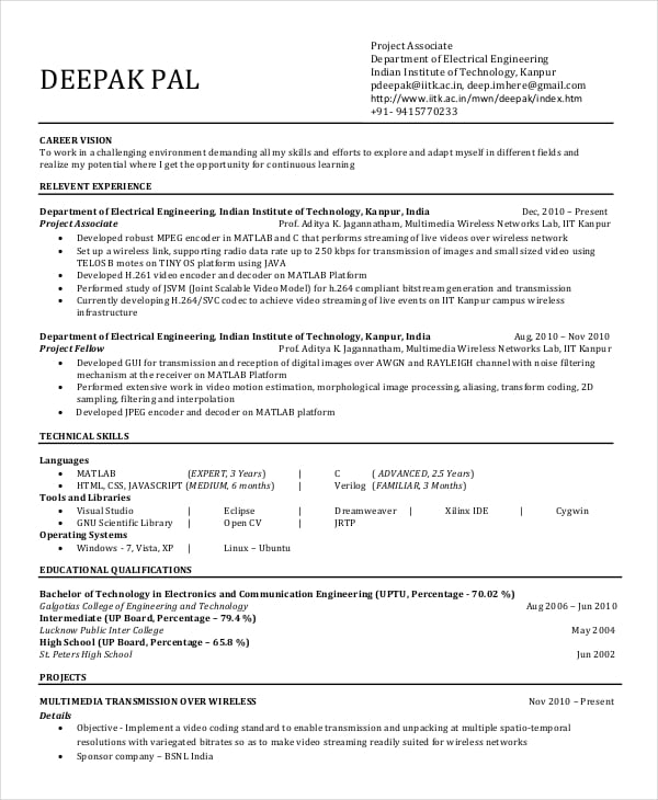 simple mechanical engineering resume for experience