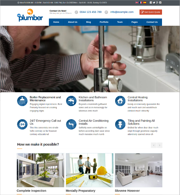 plumber building construction wordpress website theme