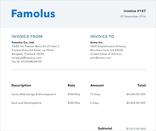 famolus invoice template free download