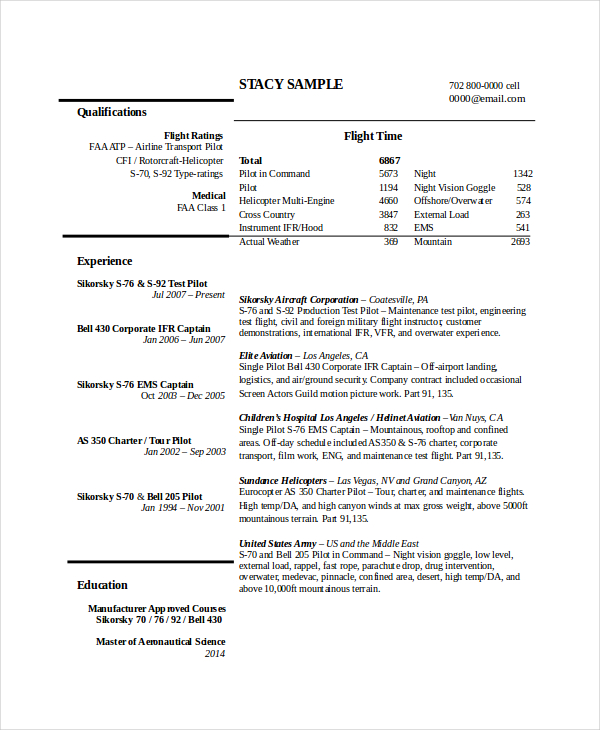 Pilot Cv Template