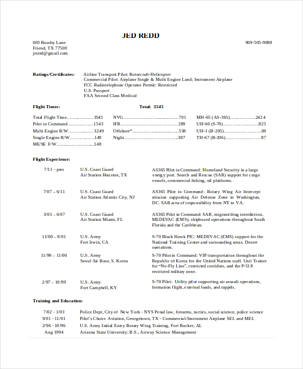 Pilot Cv Template Free Download Printable Templates