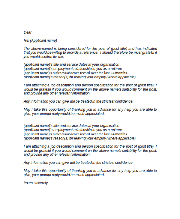 16 Professional Reference Letter Template Free Sample Example Format