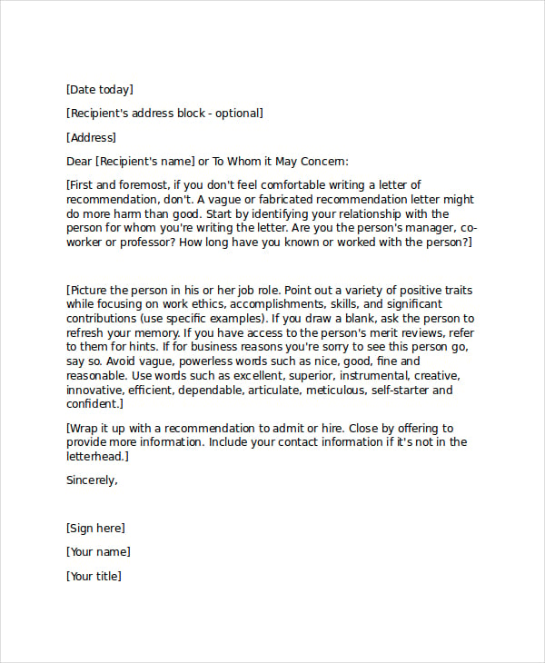 Letter Of Recommendation For Student From Professor from images.template.net